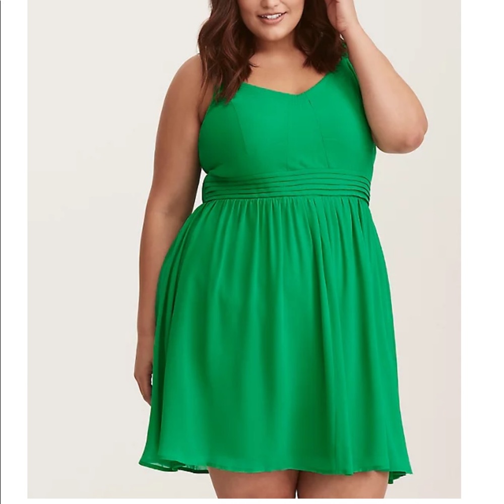 Torrid Green CHIFFON PLEATED SKATER DRESS